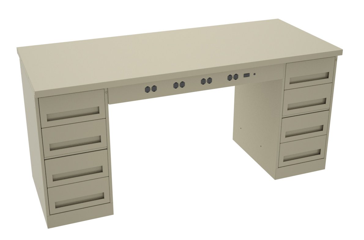Tennsco "D Electronic Modular Workbench With Steel Top and Two Drawer Units Sand