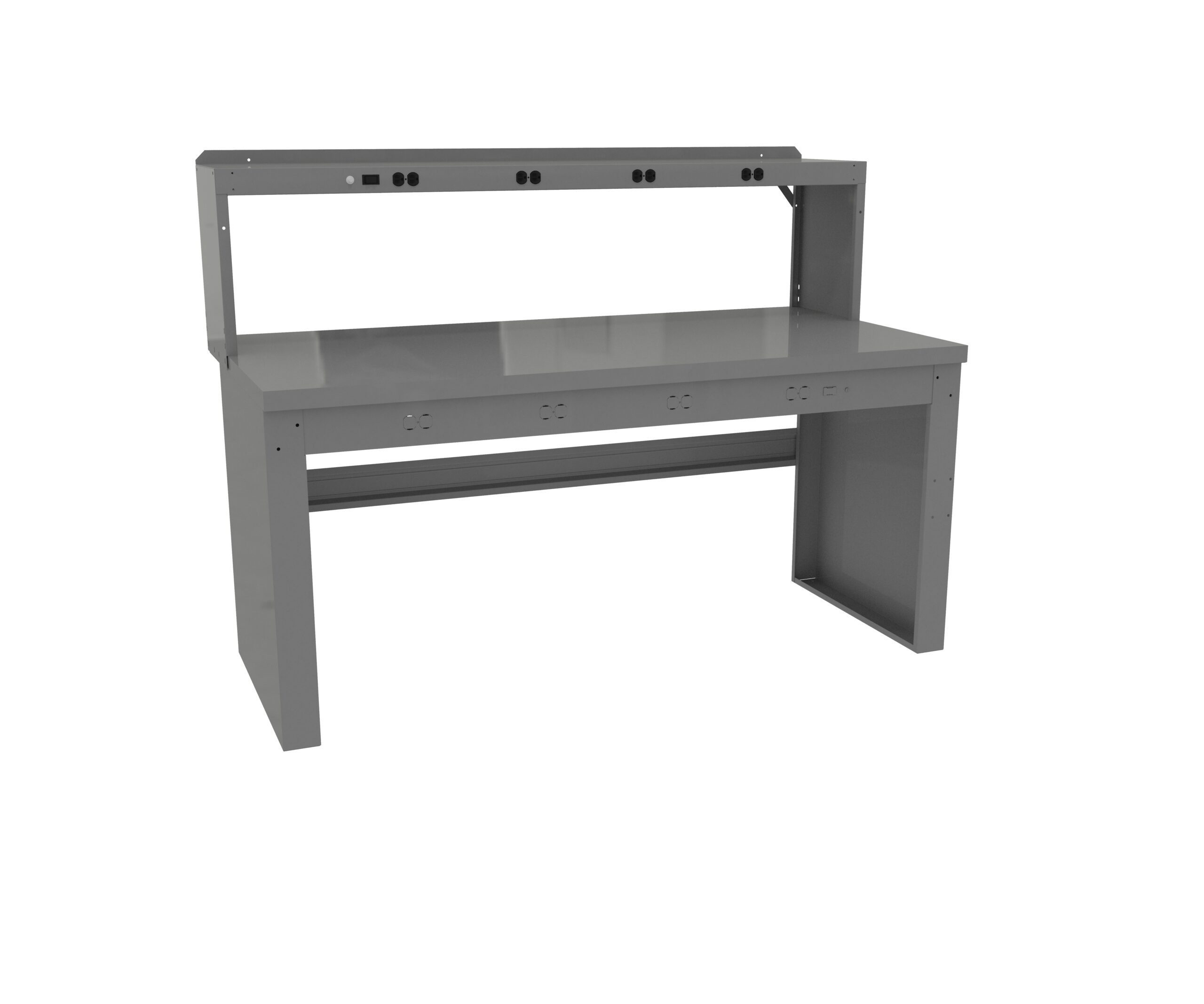 Tennsco "D Electronic Workbench With Butcher Block Top, Stringer, Outlet Panel and Electronic Riser Medium Grey