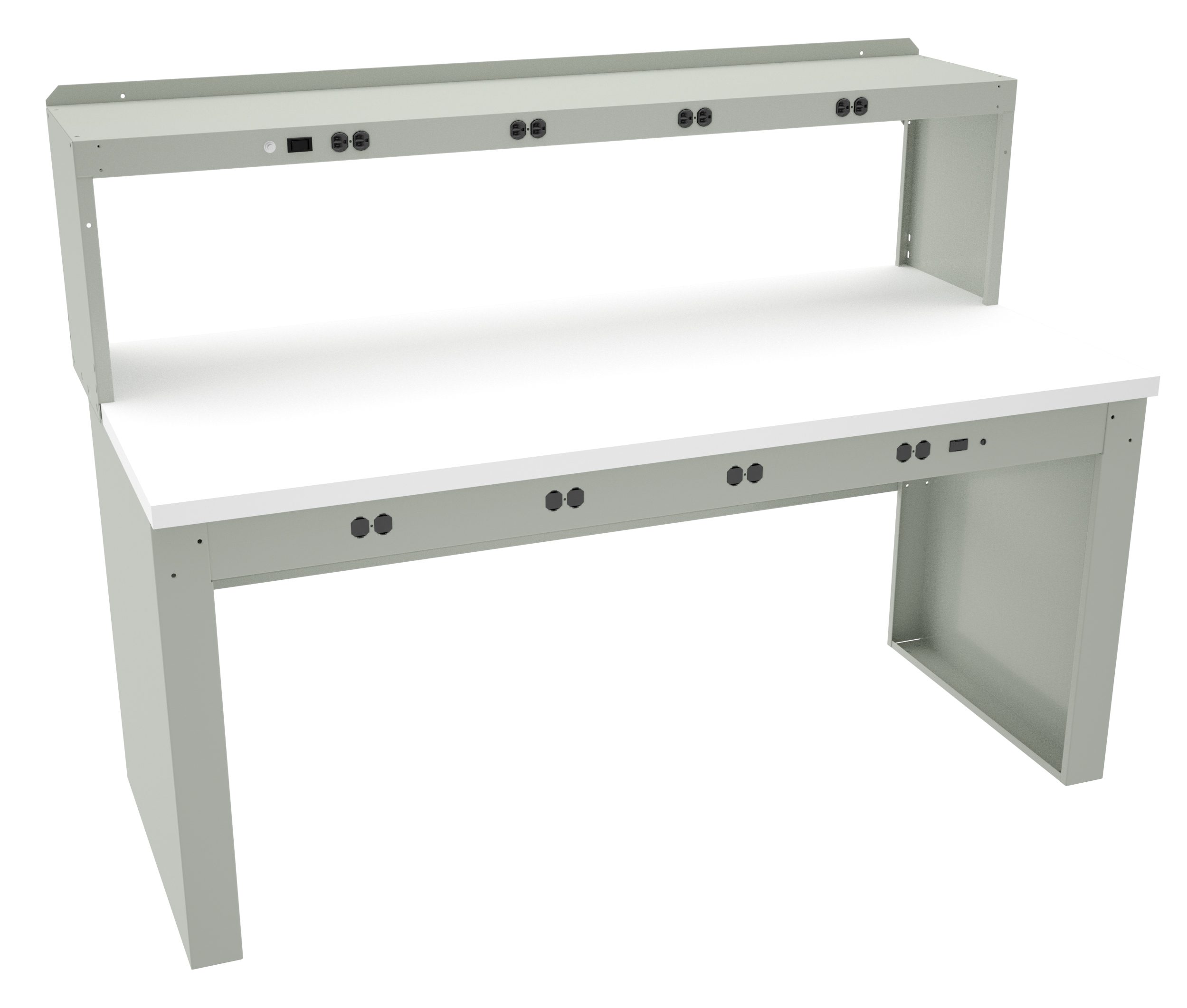 Tennsco "D Electronic Workbench With Plastic Top, Stringer, Outlet Panel and Electronic Riser Light Grey