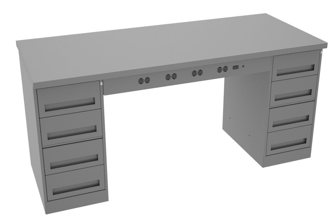 Tennsco "D Electronic Modular Workbench With Steel Top and Two Drawer Units Medium Grey