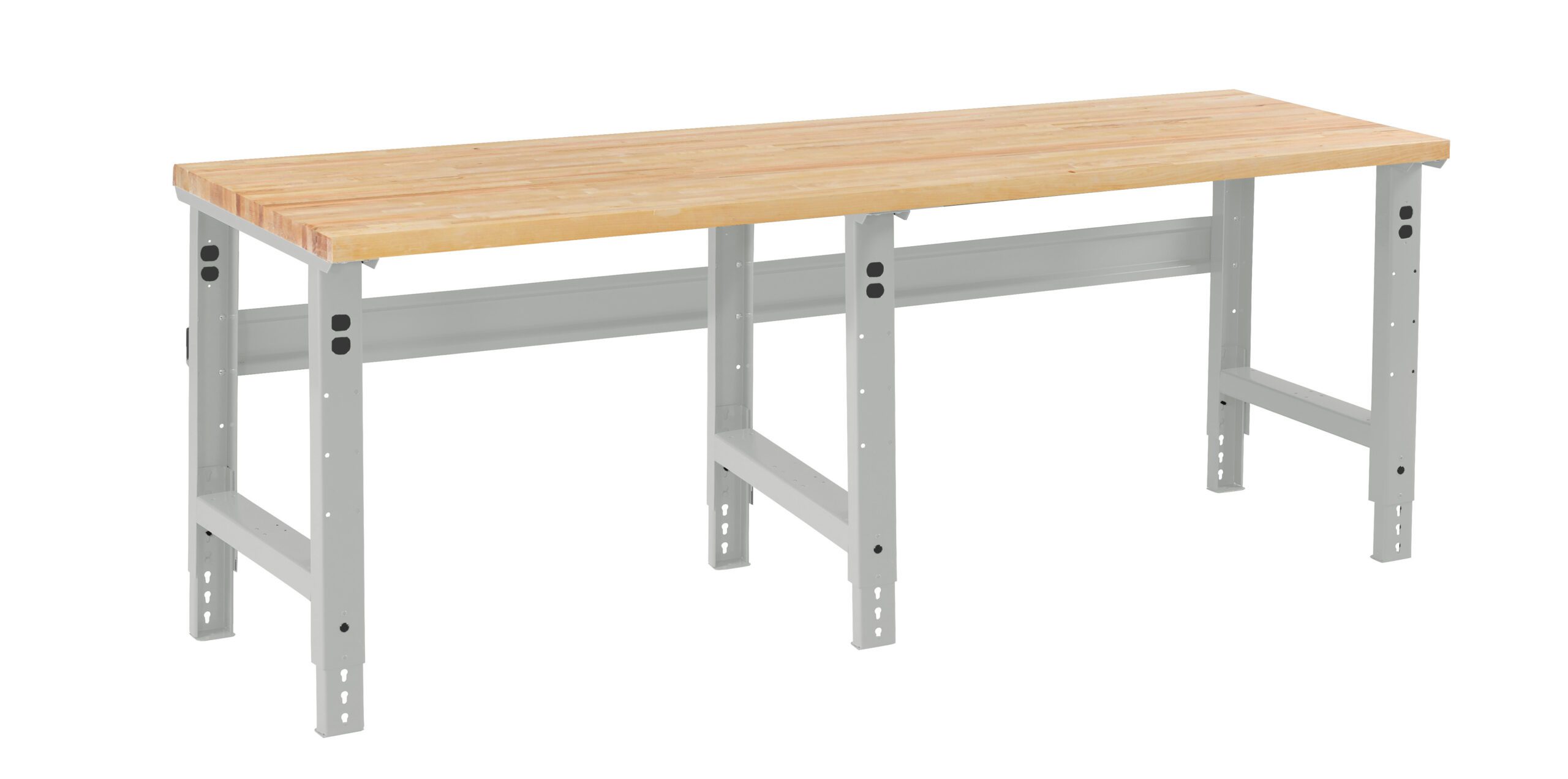 Tennsco "D Adjustable Leg Workbench With Butcher Block Top Light Grey