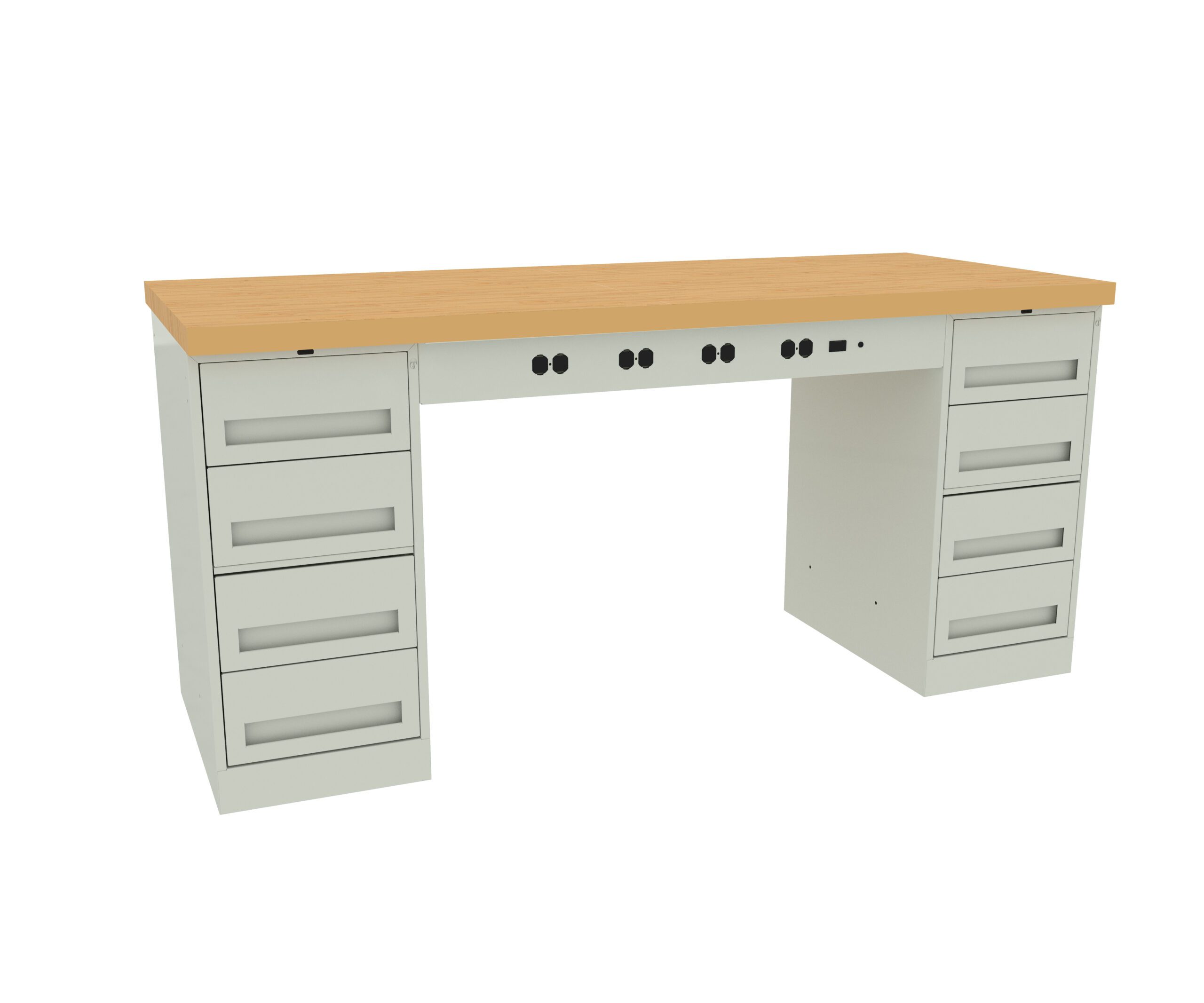 Tennsco "D Electronic Modular Workbench With Butcher Block Top and Two Drawer Units Light Grey