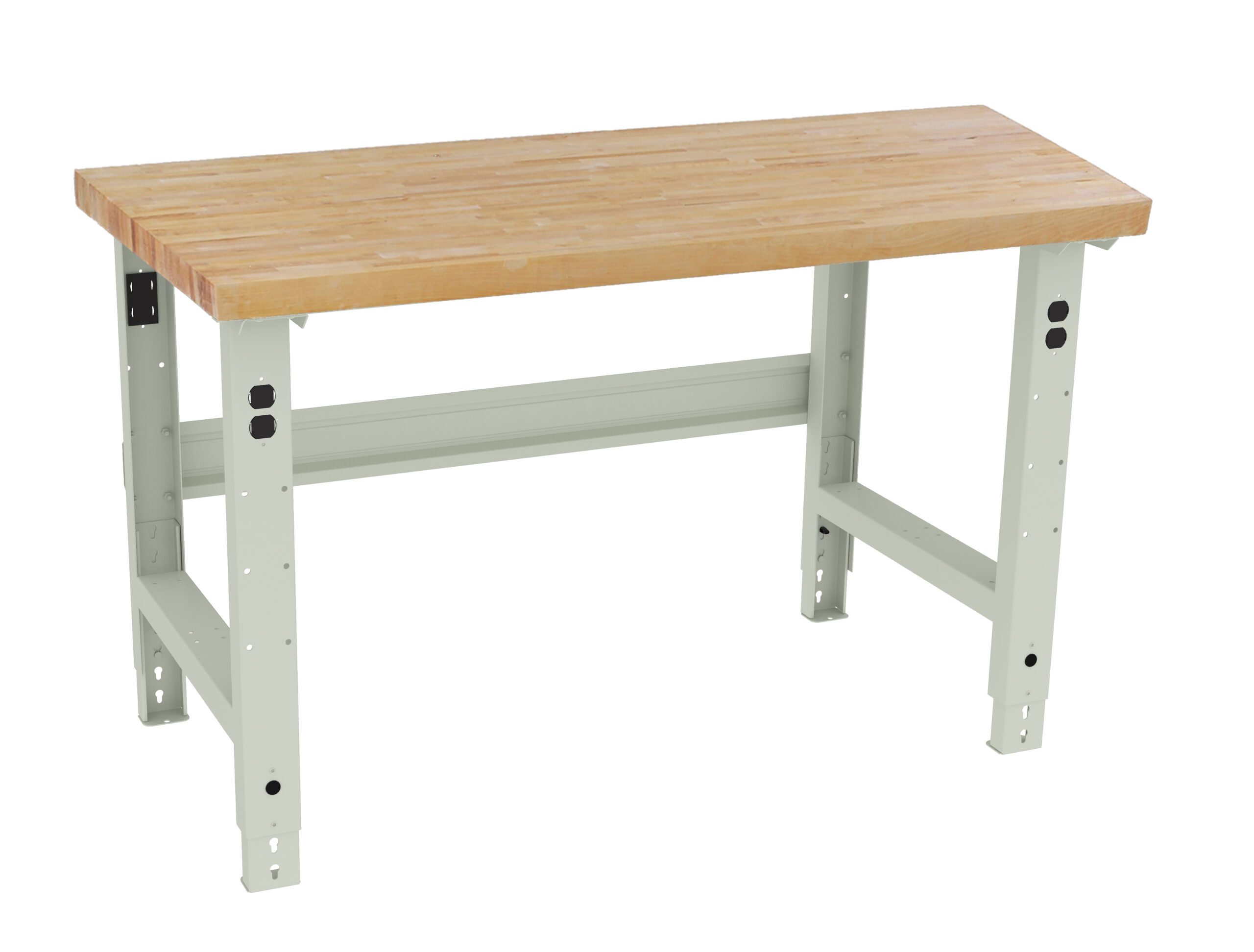 Tennsco "D Adjustable Leg Workbench With Butcher Block Top Light Grey