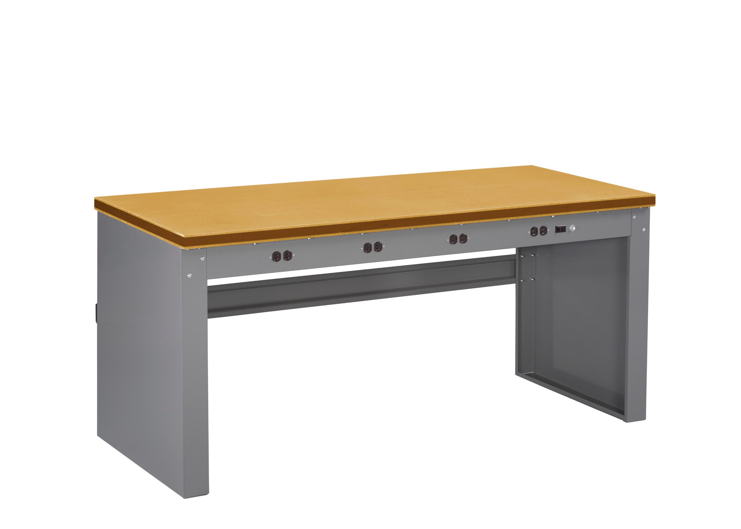 Tennsco "D Electronic Workbench With Compressed Wood Top, Stringer and Outlet Panel Medium Grey