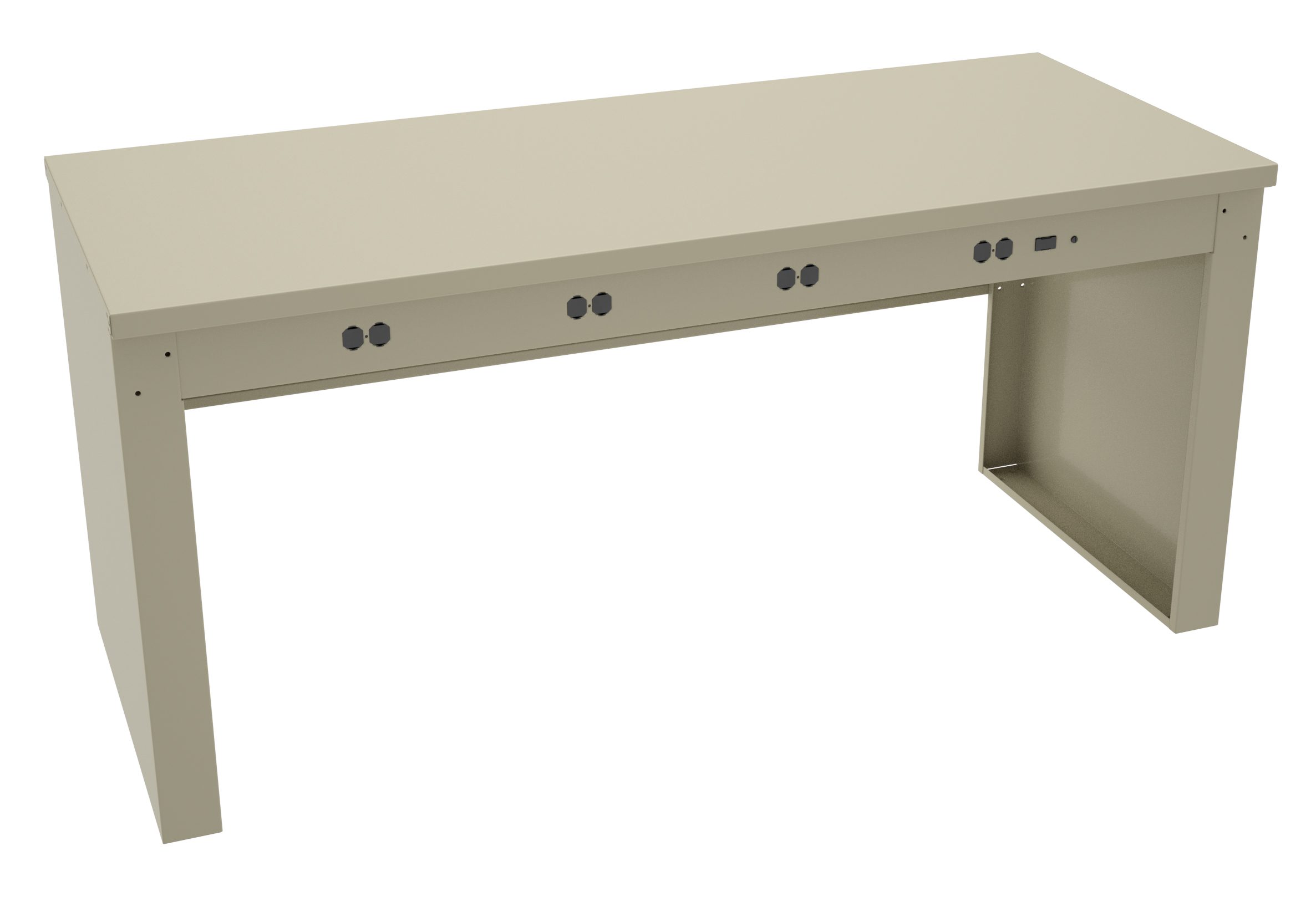 Tennsco "D Electronic Workbench With Steel Top, Stringer and Outlet Panel Sand