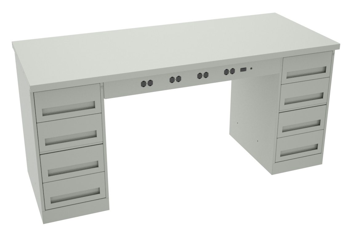 Tennsco "D Electronic Modular Workbench With Steel Top and Two Drawer Units Light Grey