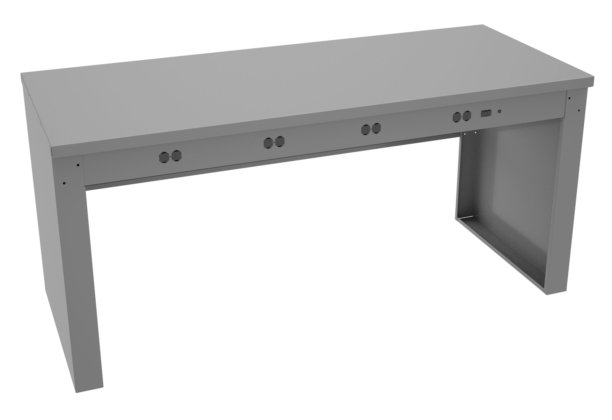 Tennsco "D Electronic Workbench With Steel Top, Stringer and Outlet Panel Medium Grey