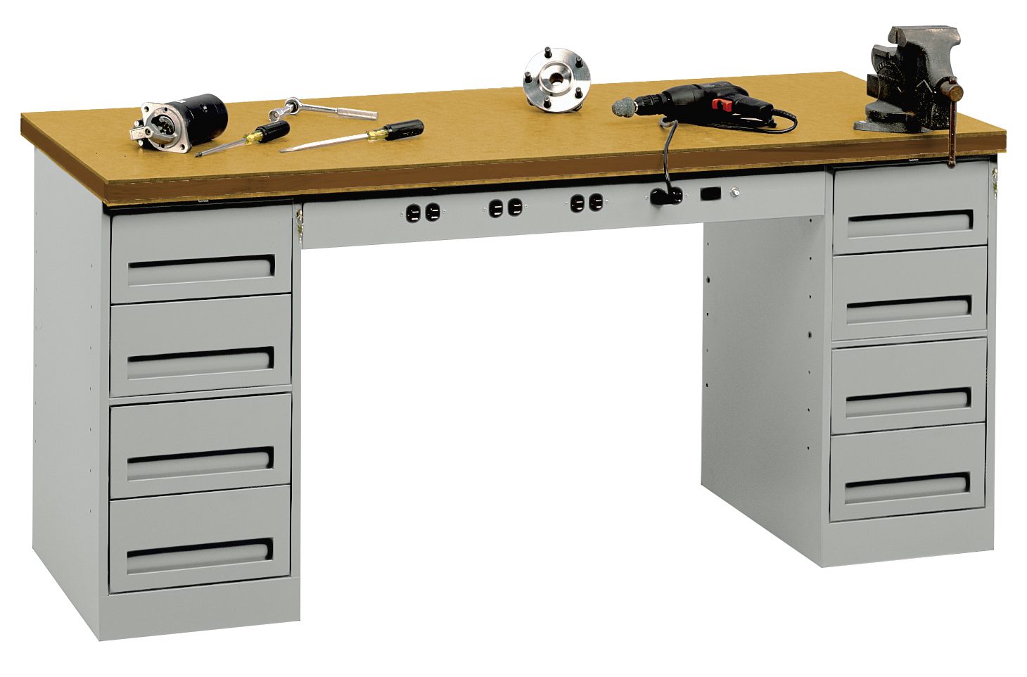 Tennsco "D Electronic Modular Workbench With Compressed Wood Top and Two Drawer Units Light Grey