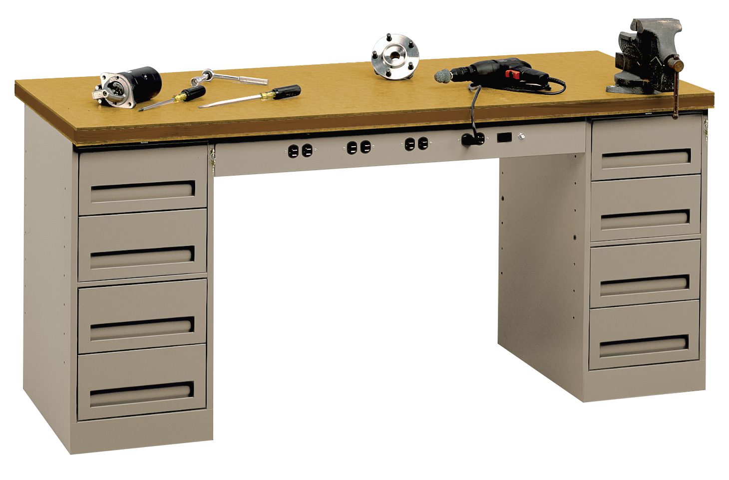 Tennsco "D Electronic Modular Workbench With Compressed Wood Top and Two Drawer Units Sand
