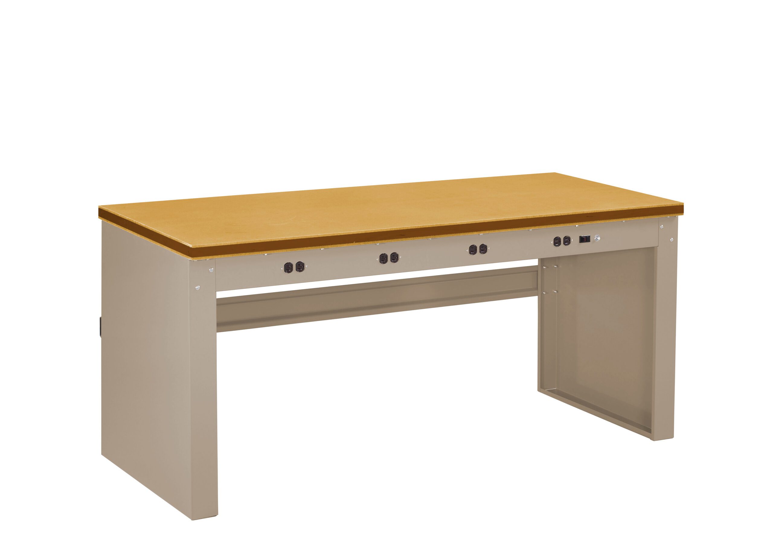 Tennsco "D Electronic Workbench With Compressed Wood Top, Stringer and Outlet Panel Sand
