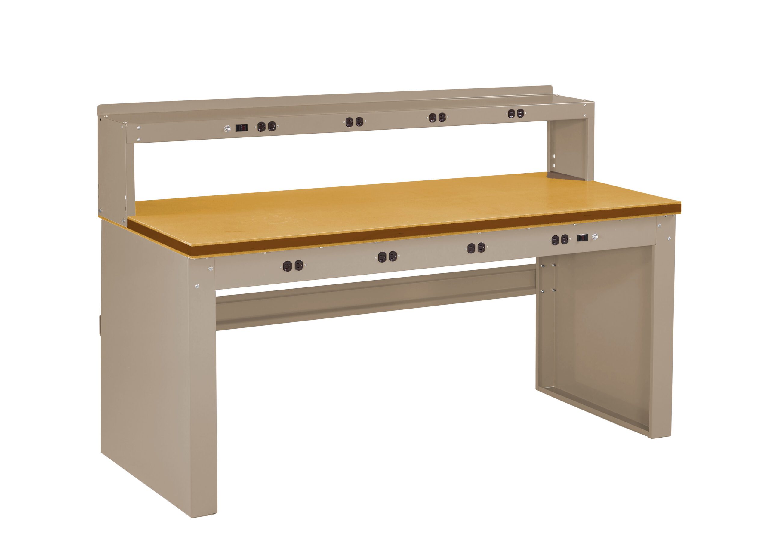 Tennsco "D Electronic Workbench With Compressed Wood Top, Stringer, Outlet Panel and Electronic Riser Sand