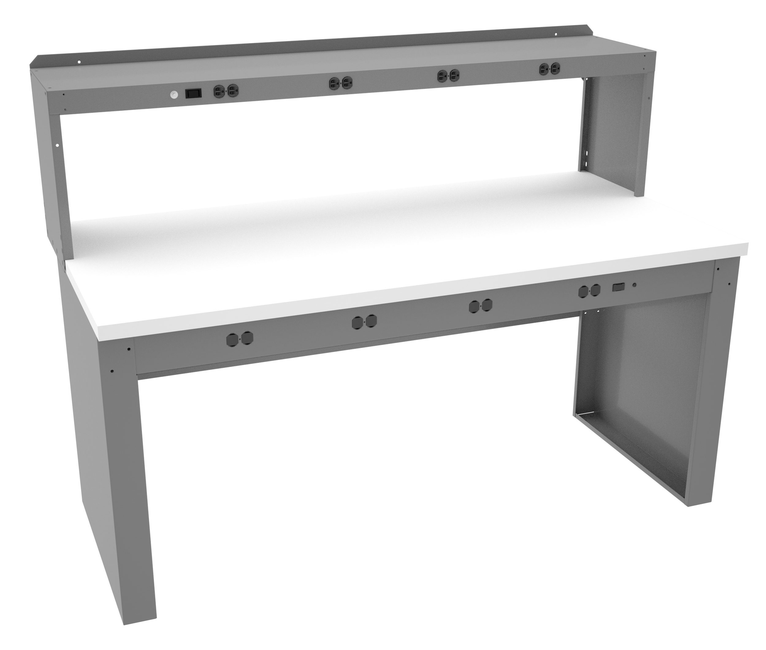 Tennsco "D Electronic Workbench With Plastic Top, Stringer, Outlet Panel and Electronic Riser Medium Grey