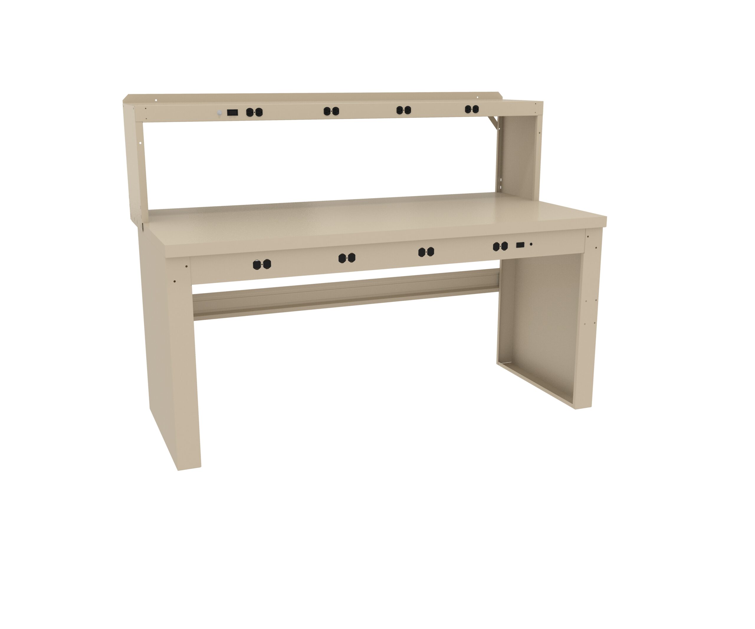 Tennsco "D Electronic Workbench With Butcher Block Top, Stringer, Outlet Panel and Electronic Riser Sand