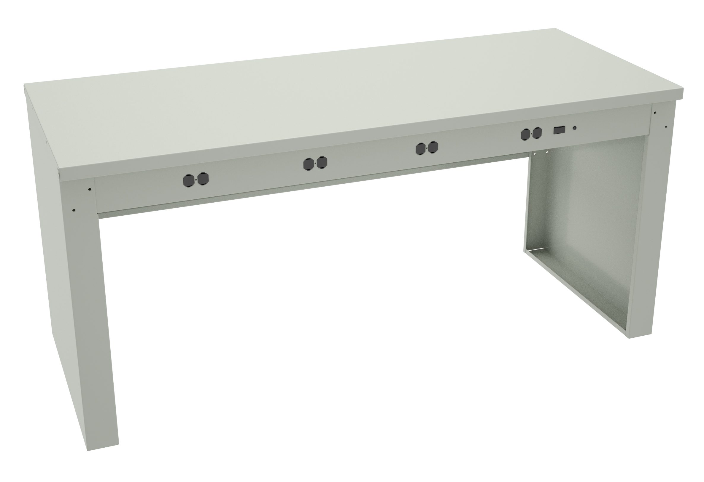 Tennsco "D Electronic Workbench With Steel Top, Stringer and Outlet Panel Light Grey