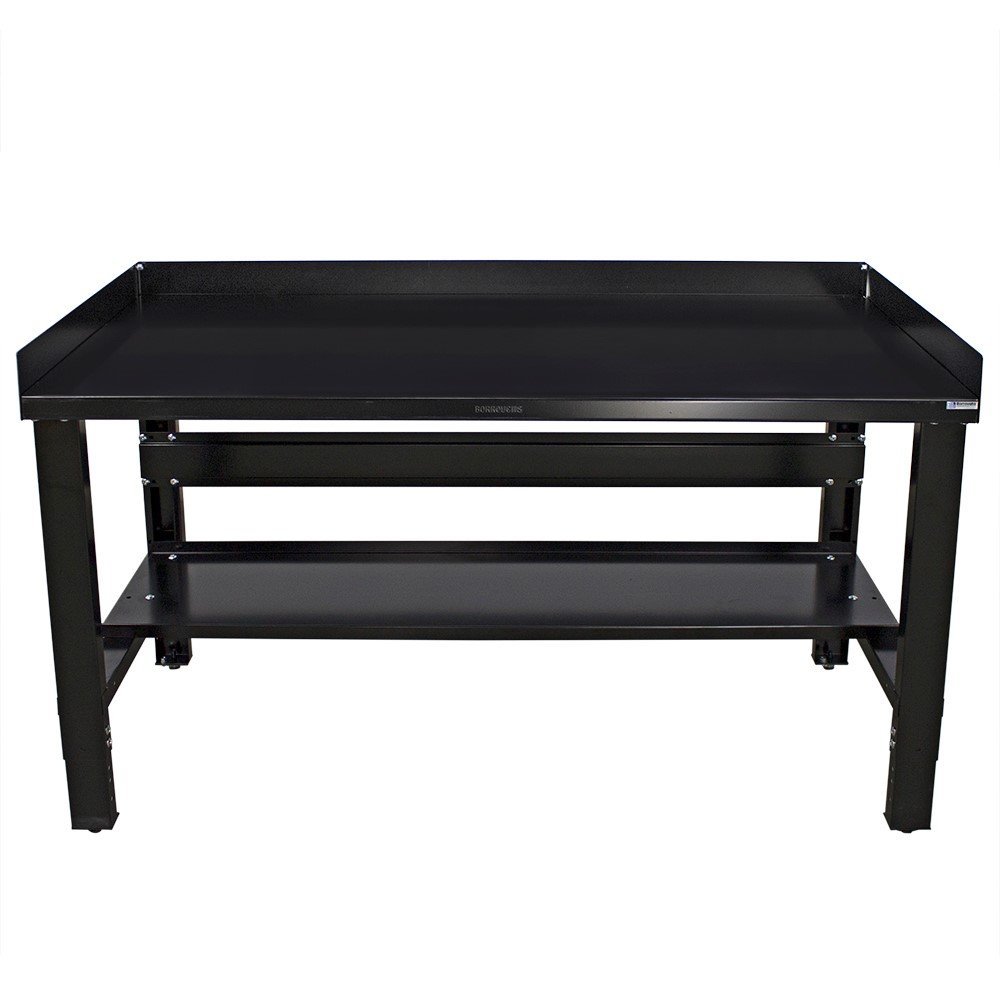 Borroughs Adjustable Height Steel Workbench, with Bottom Shelf & Back & End Guards