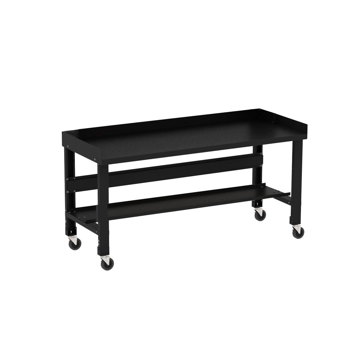 Borroughs Adjustable Height Black Painted Top Workbench with Casters Back and End Guards x