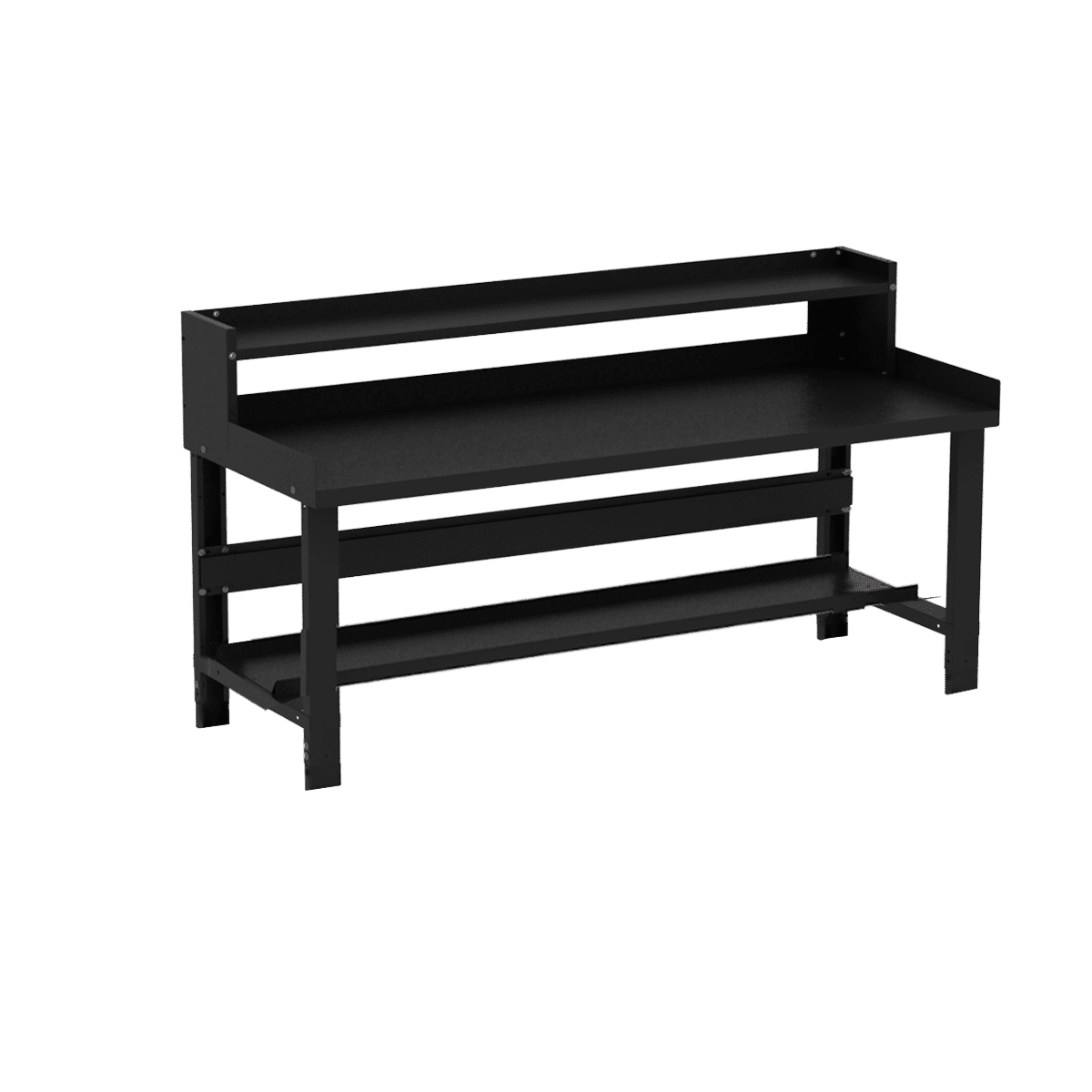 Borroughs Adjustable Height Black Painted Top Workbench with Back & End Guards & Ledge Shelf x