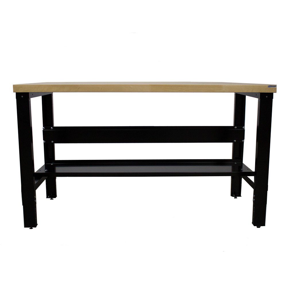 Borroughs Adjustable Height Solid Hardwood Top Workbench, with Bottom Shelf
