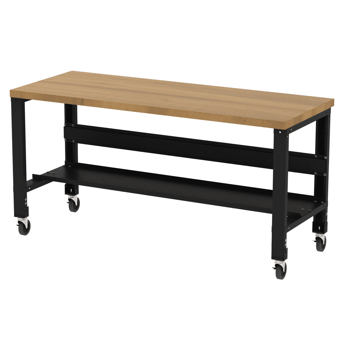 Borroughs Adjustable Height Hardwood Top Workbench with Casters and Bottom Shelf x