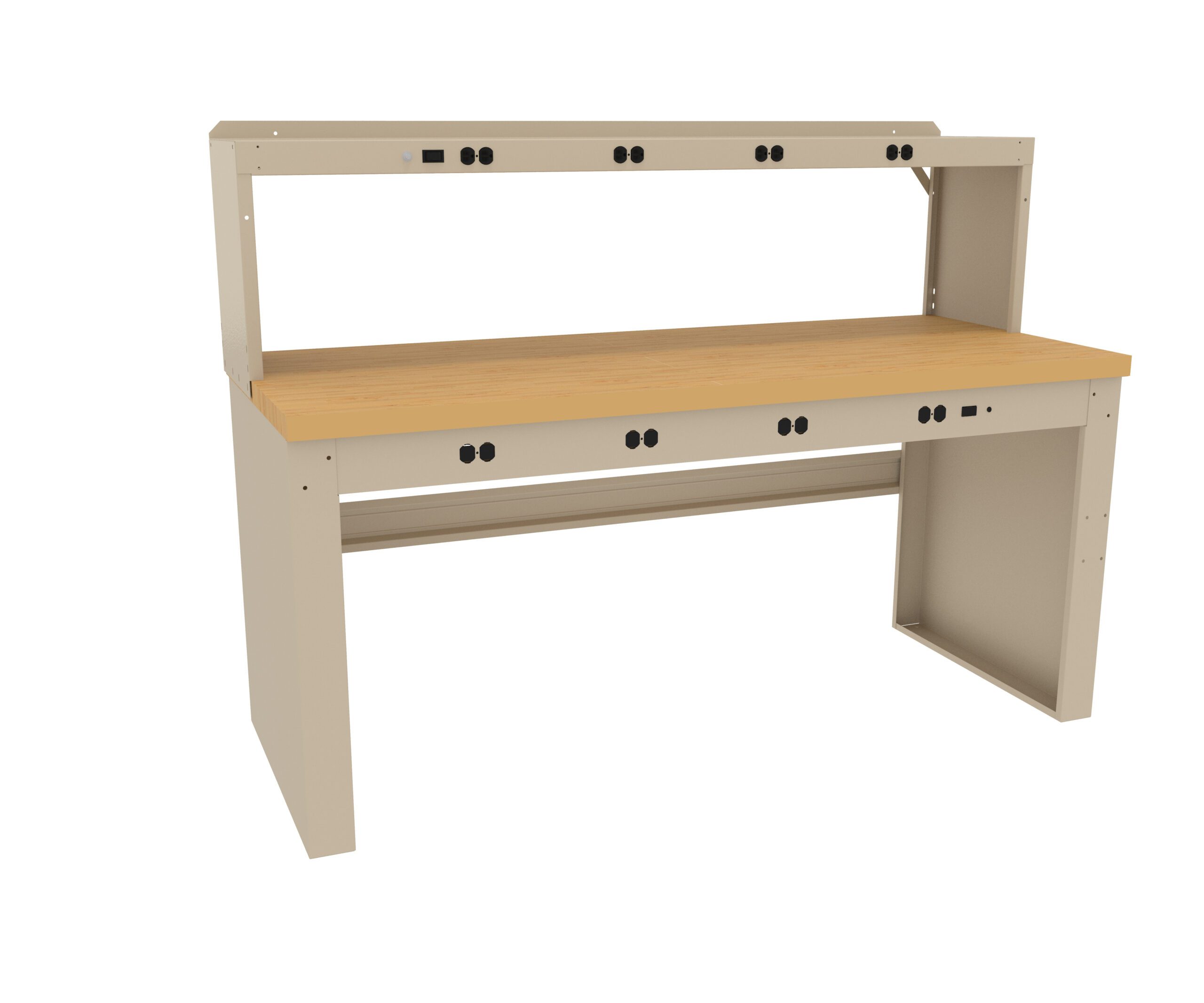 Tennsco "D Electronic Workbench With Butcher Block Top, Stringer, Outlet Panel and Electronic Riser Sand
