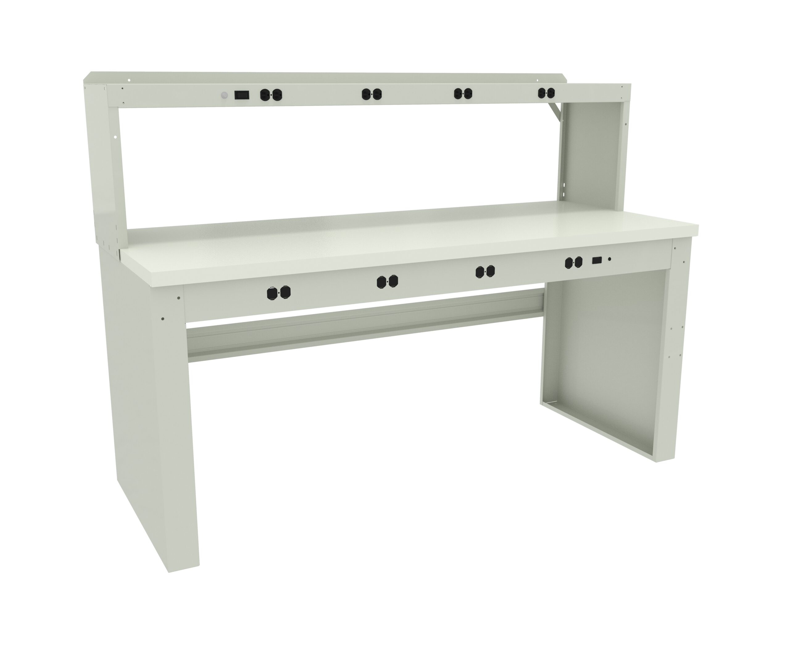 Tennsco "D Electronic Workbench With Plastic Top, Stringer, Outlet Panel and Electronic Riser Light Grey