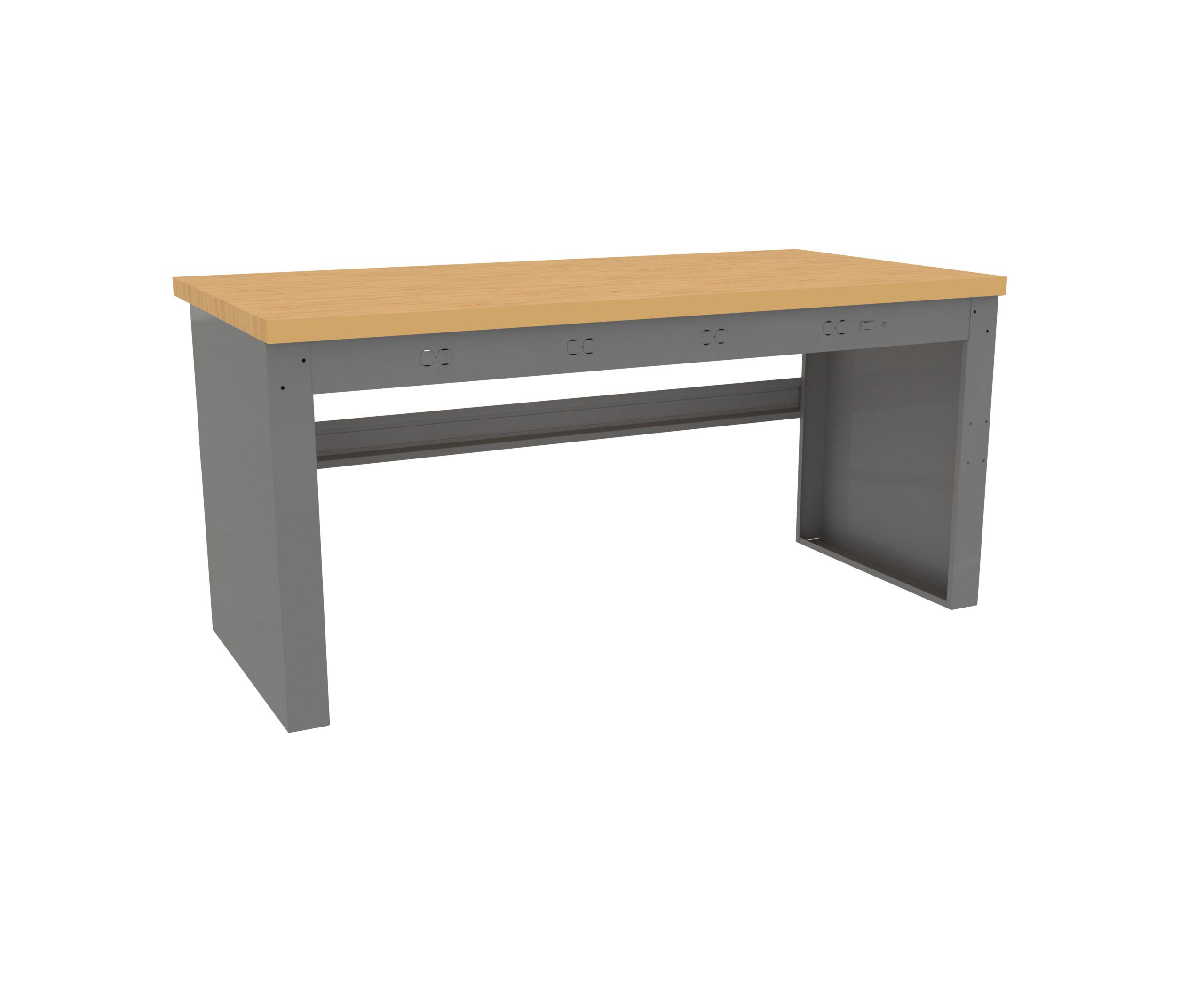 Tennsco "D Electronic Workbench With Butcher Block Top, Stringer and Outlet Panel Medium Grey