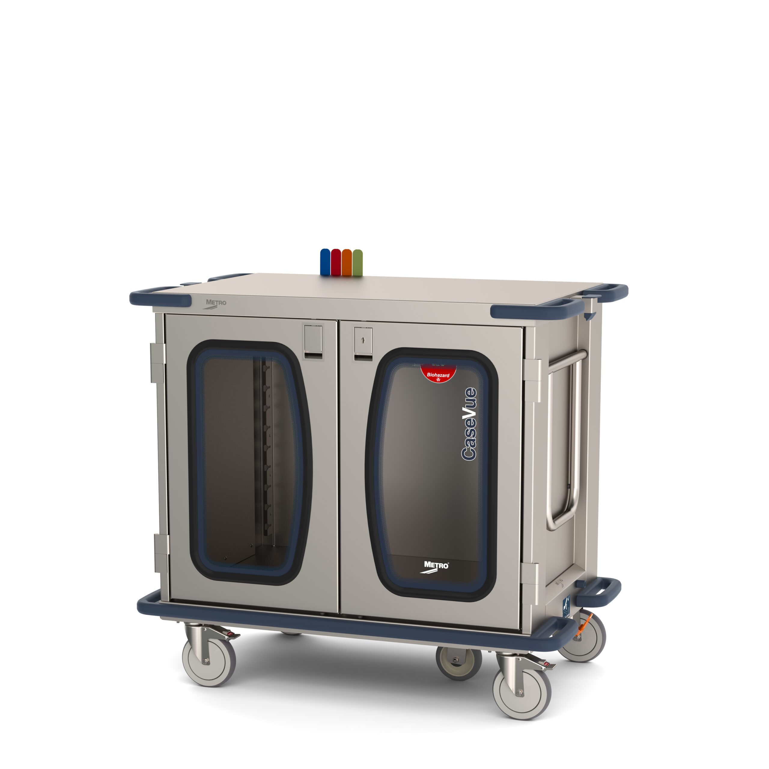 Metro CaseVue CV36LC-5BFH Surgical Case Cart, 5th Wheel Steering, Color Flags, and Swing-up Handle "D
