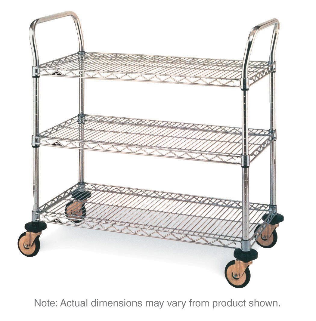 Metro MW Series Utility Cart with 3 Chrome Wire Shelves