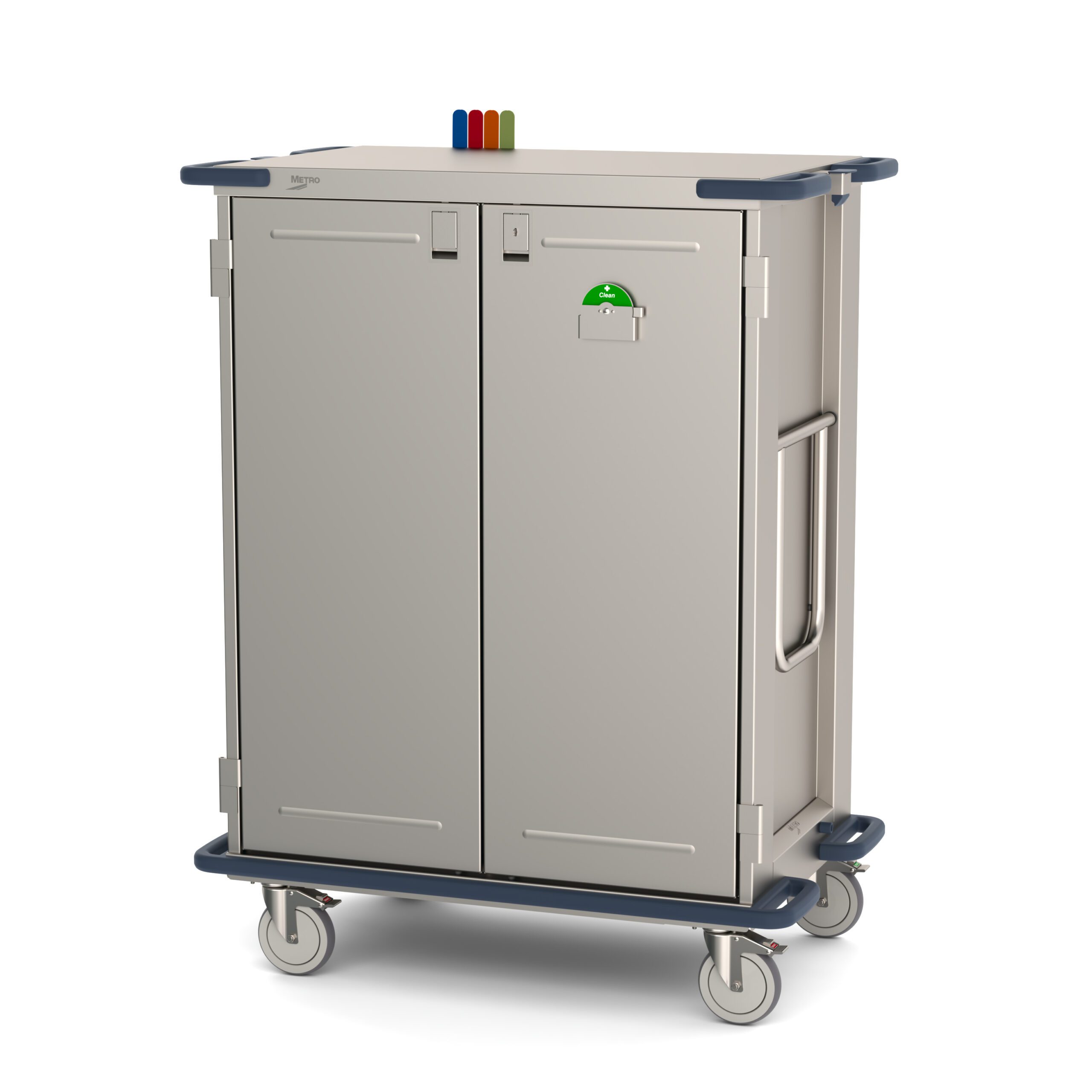 Metro CaseVue CV36HS Surgical Case Cart, Color Flags, Swing-up Handle, and Pullout Wire Shelves "D