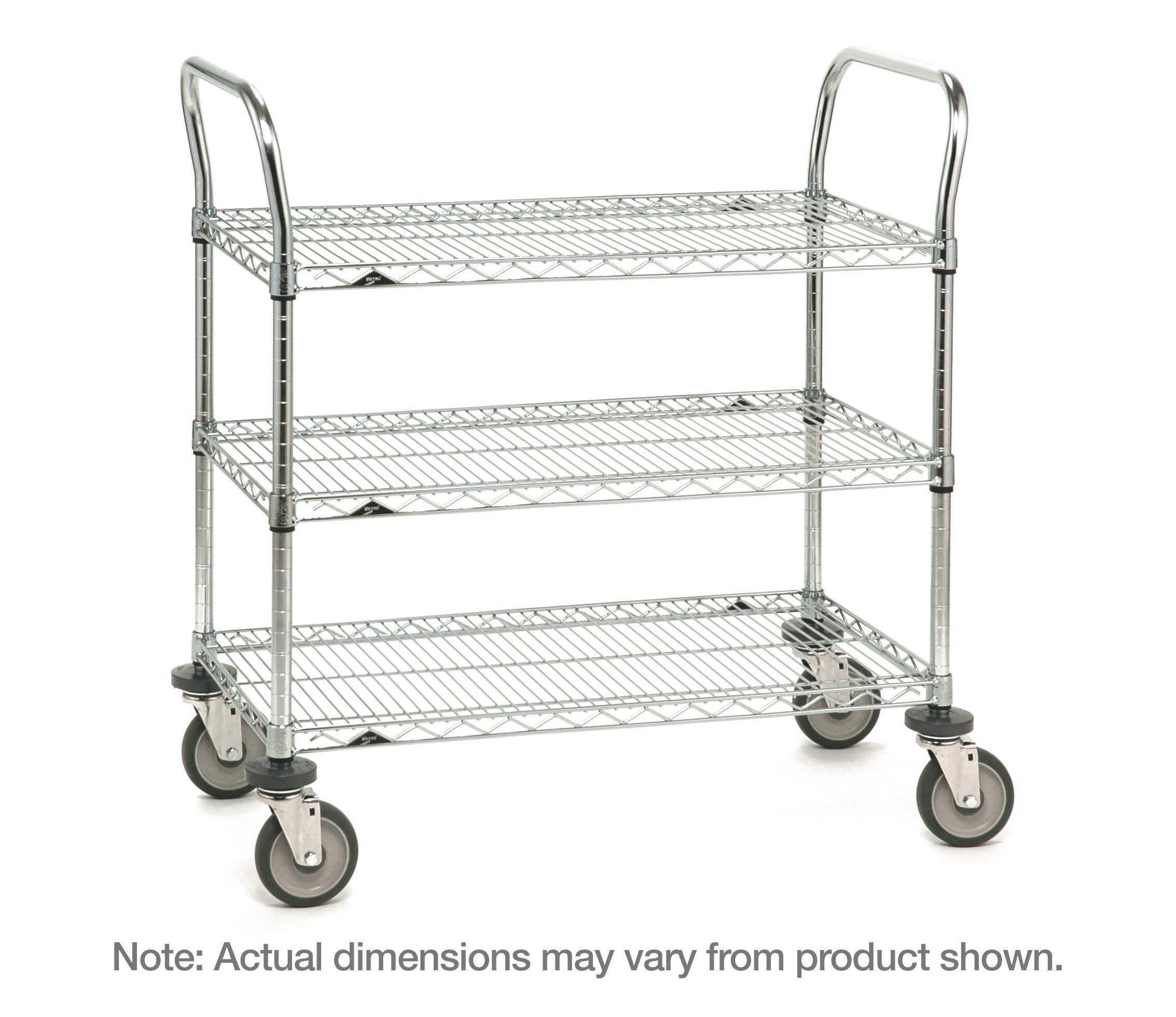 Metro 3SPN33DC SP Series Utility Cart with 3 Chrome Wire Shelves