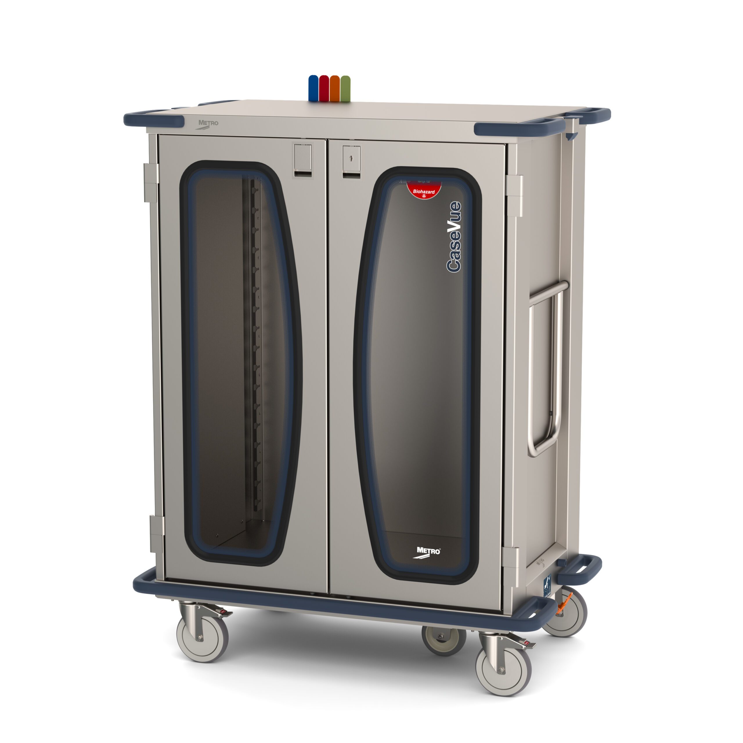 Metro CaseVue CV36HC-5BFH Surgical Case Cart, 5th Wheel Steering, Color Flags, and Swing-up Handle "D