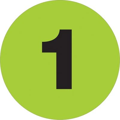 Circle - "1" (Fluorescent Green) Number Labels (500/Roll)
