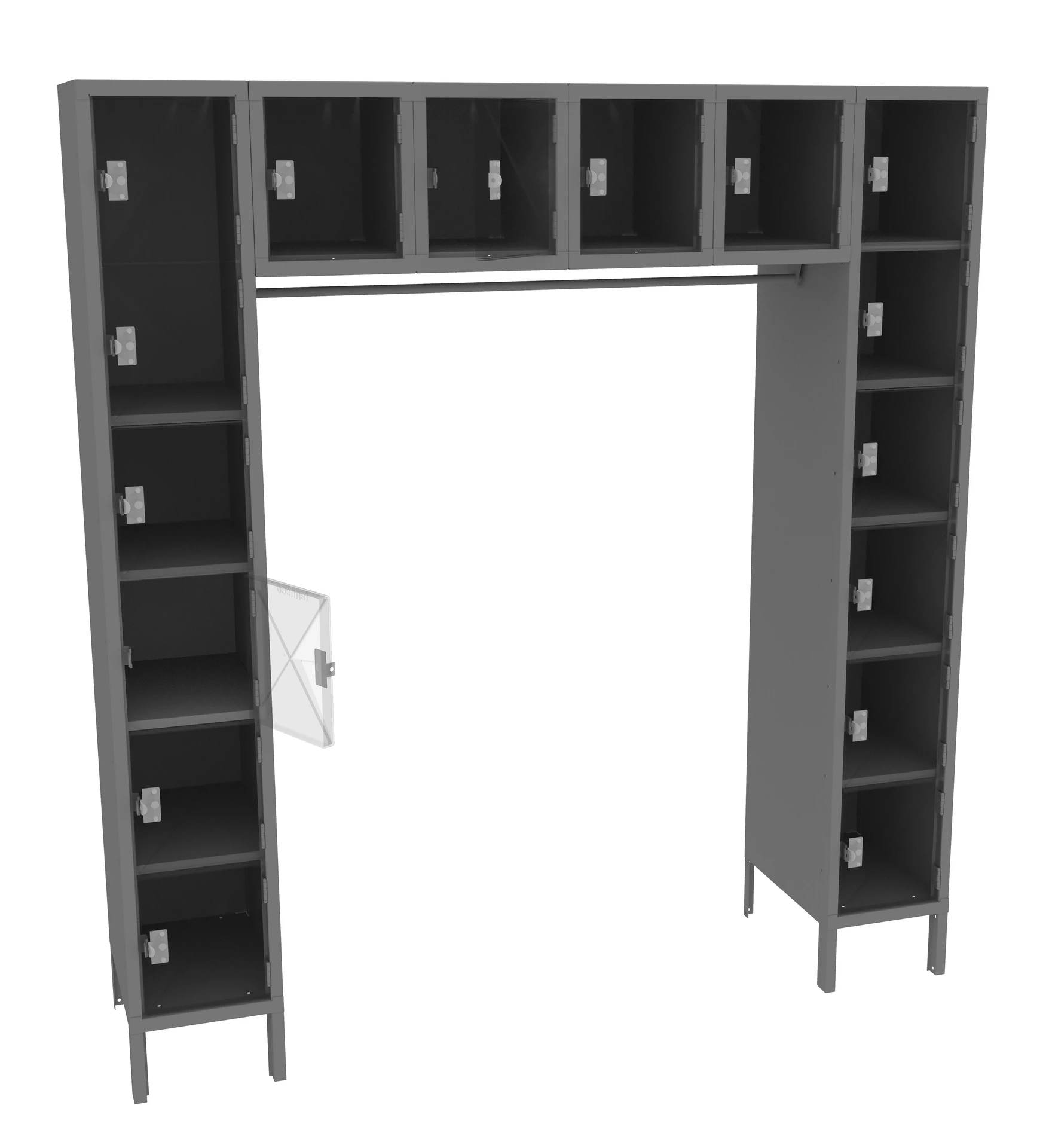 72" W x 16-Person Assembled C-Thru Box Locker with Legs Medium Grey