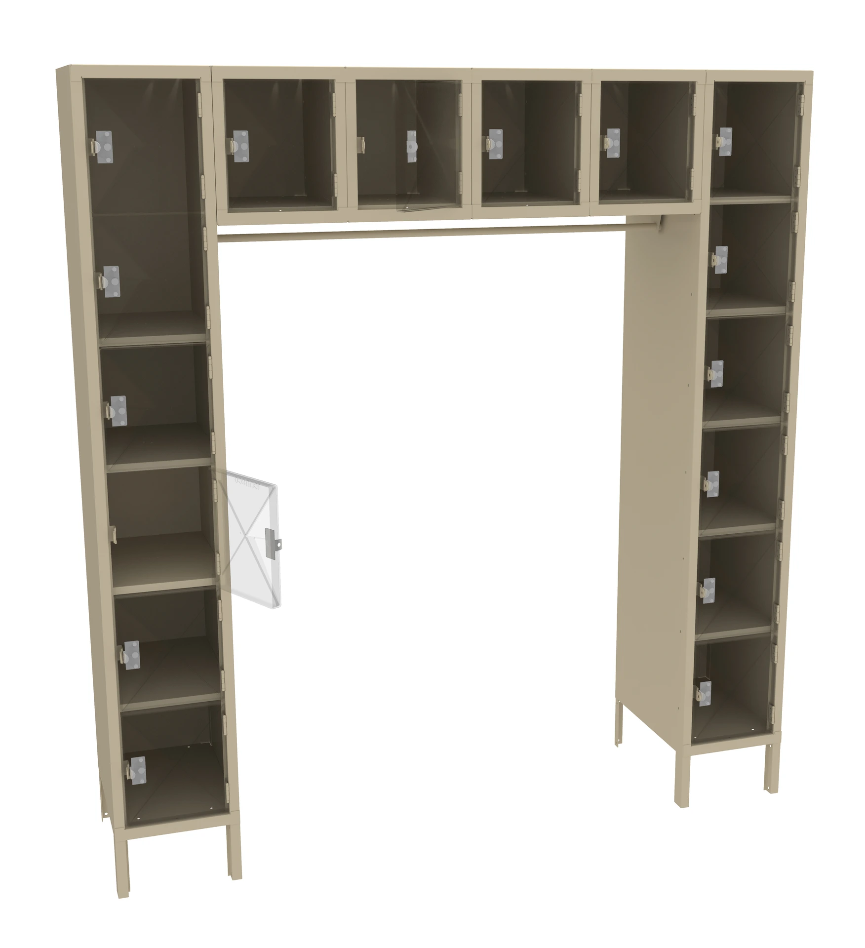 72" W x 16-Person Assembled C-Thru Box Locker with Legs Sand
