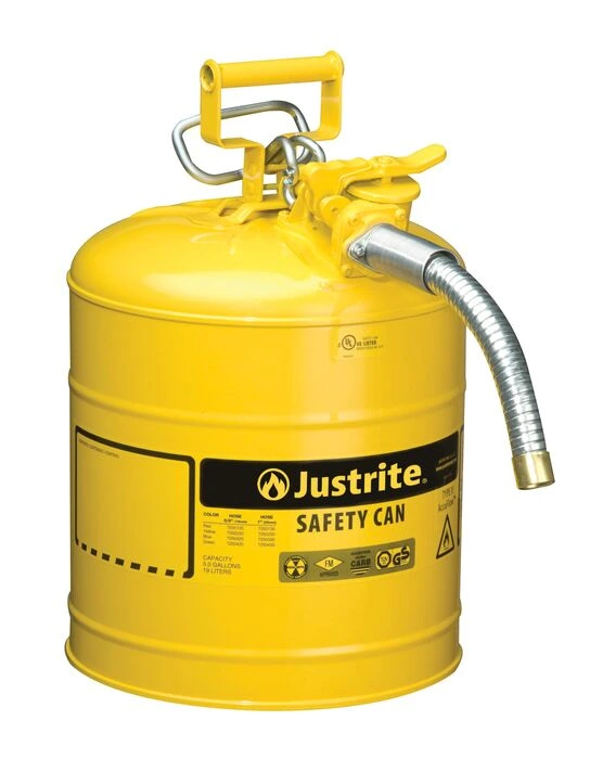 Justrite Can, Sfty, 1" Hose, T2 5G Yel